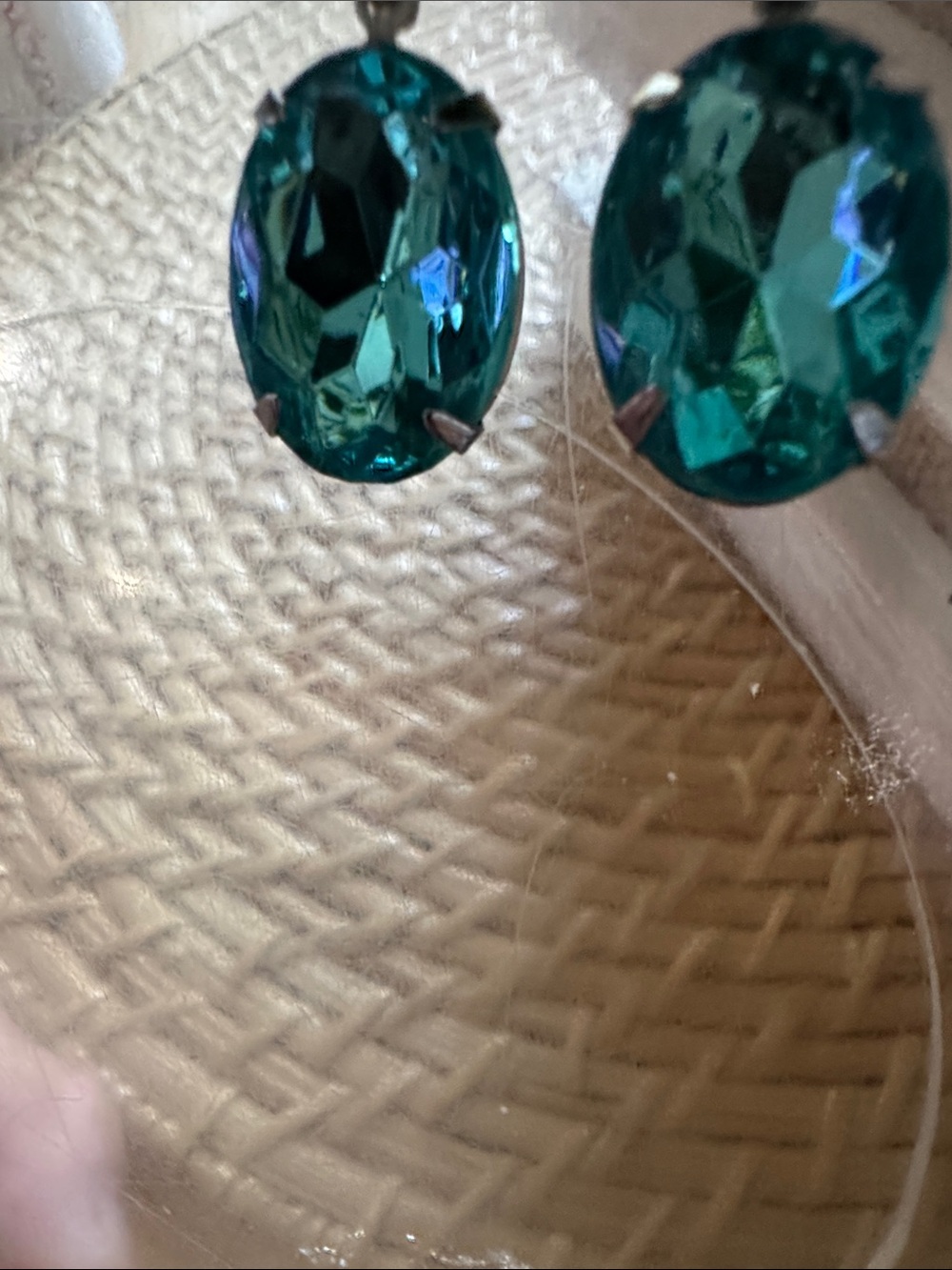Yellow and Teal Crystal Drop Earrings -Costume jewelry - Picture 4 of 10
